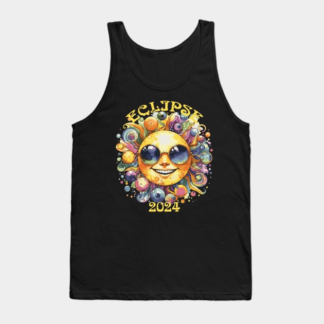 Solar Eclipse 2024 on Black Tank Top by Heartsake